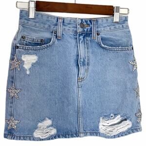 Carmax Rhinestone Star Distressed Jean Skirt Size 24